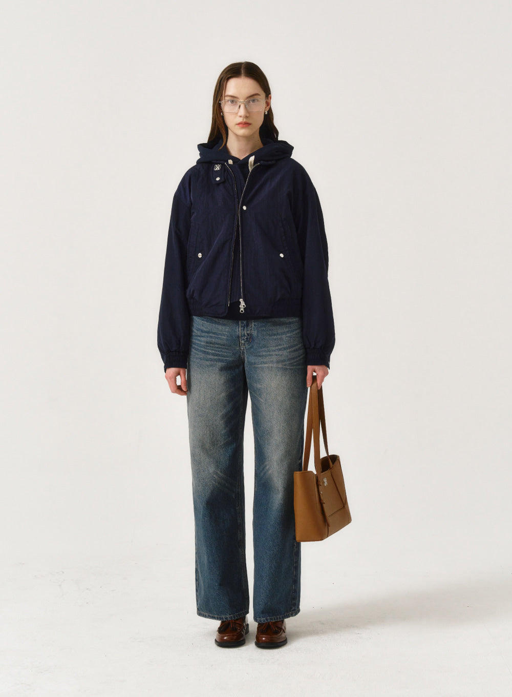 [satur] (W) Santee Nylon Oversized Blouson Ma-1 Jacket - Classic Navy