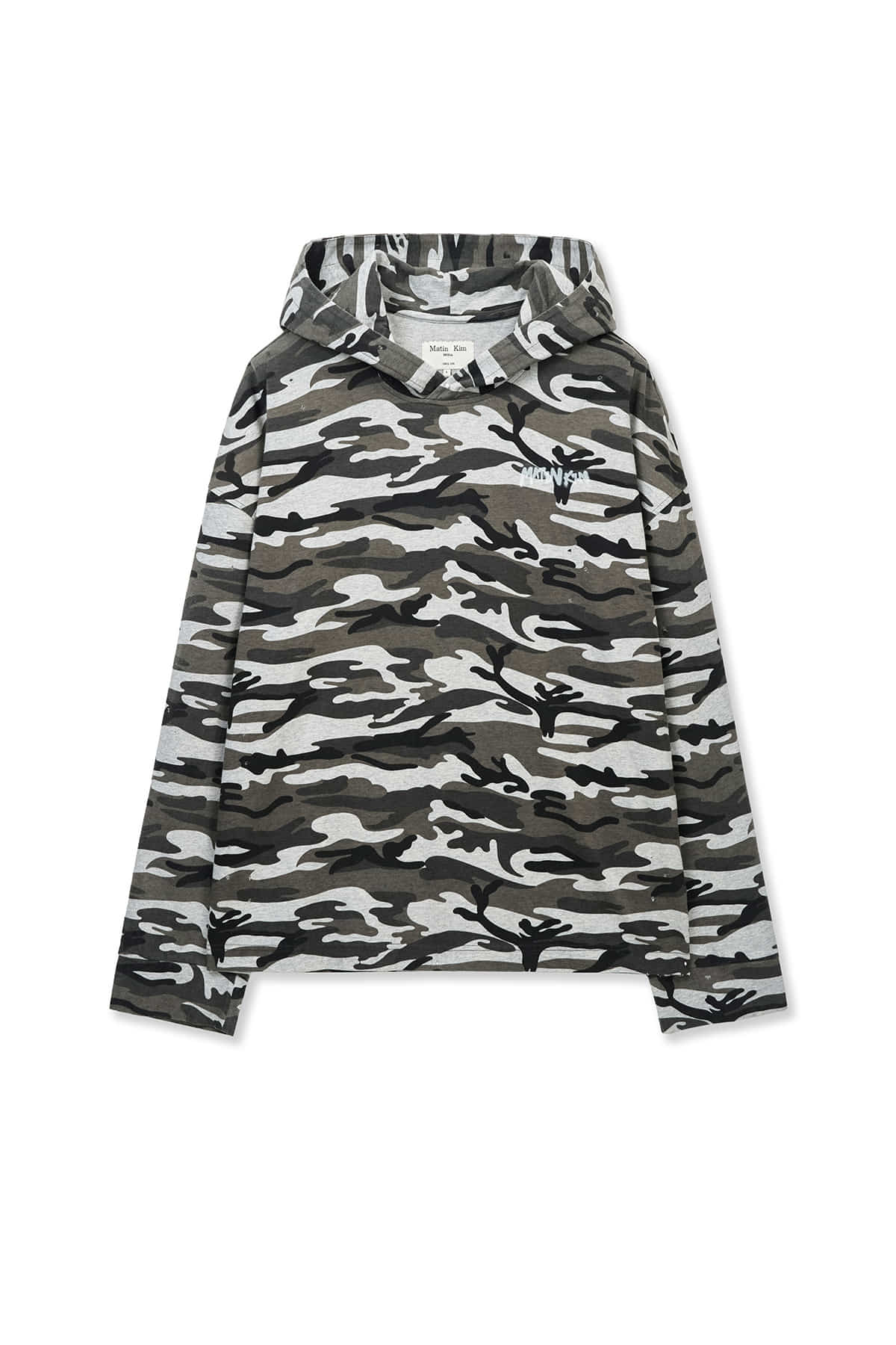 [matinkim] TYPO ARTWORK CAMOUFLAGE HOODY IN KHAKI