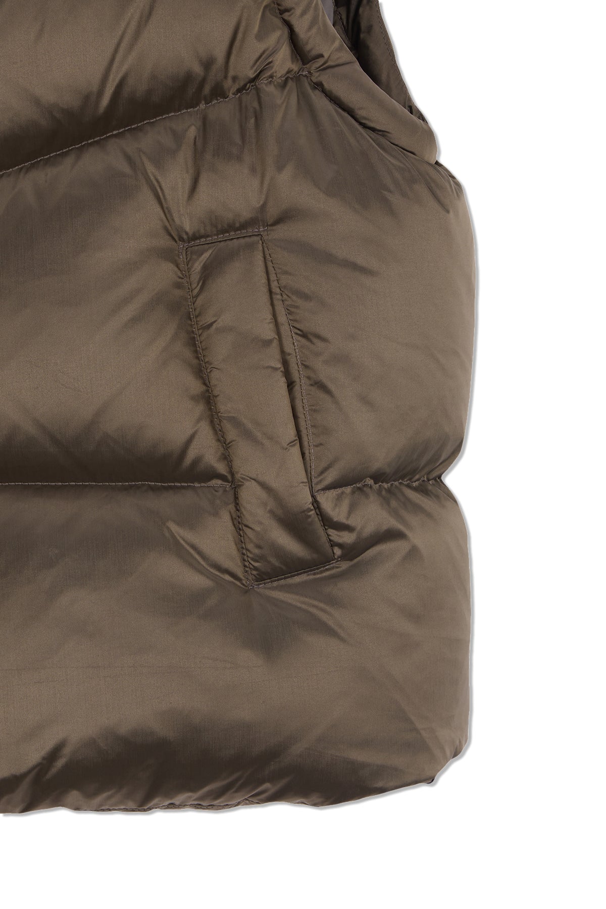 [matinkim] UNBALANCE QUILTED DOWN VEST FOR WOMEN IN KHAKI BROWN