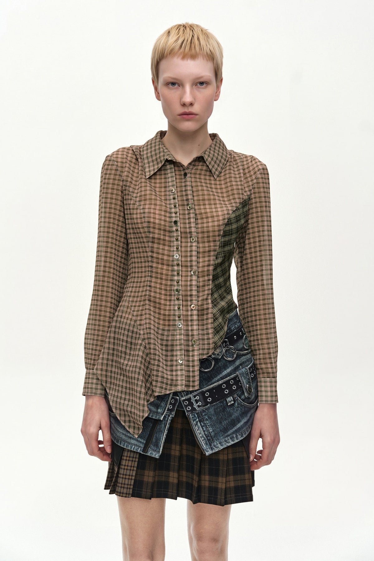 Andersson Bell Asymmetric Studded Mesh Shirt