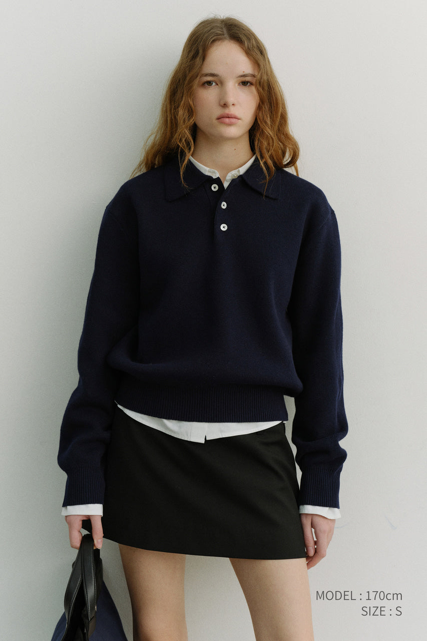 Dunst Unisex Cashmere Collared Sweater Navy