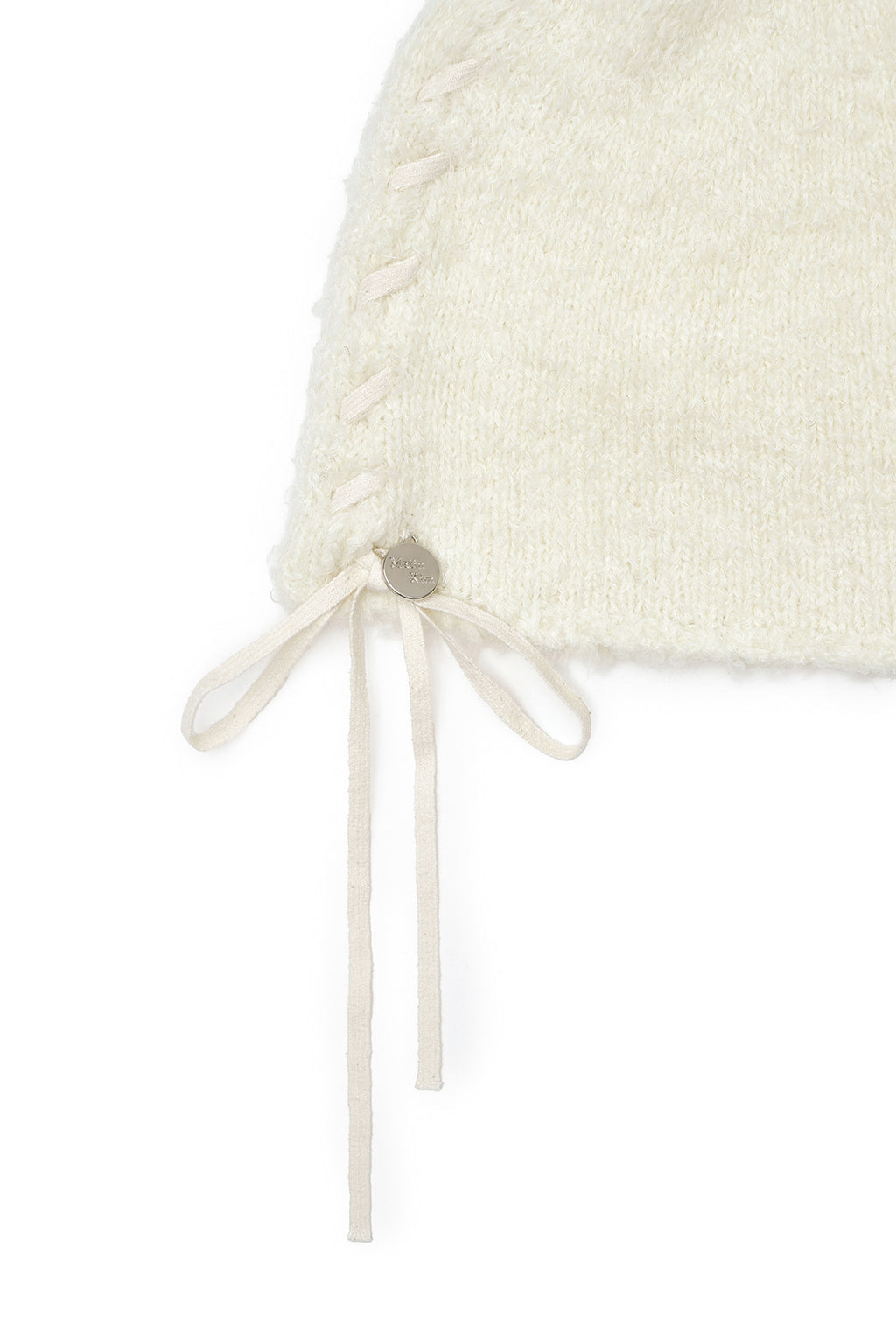 [matinkim] RIBBON TIE KNIT BEANIE IN IVORY