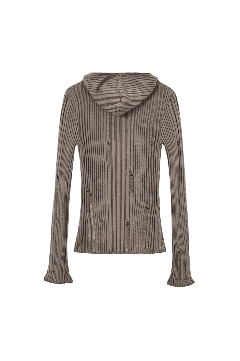 [matinkim] LOGO POINT DAMAGE SLIM HOODY CARDIGAN IN KHAKI BROWN