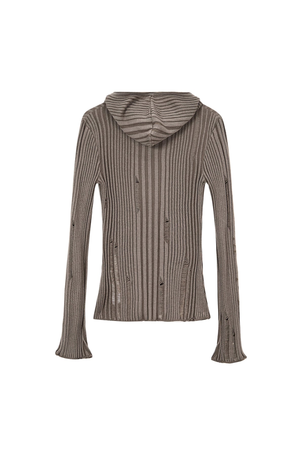 [matinkim] LOGO POINT DAMAGE SLIM HOODY CARDIGAN IN KHAKI BROWN