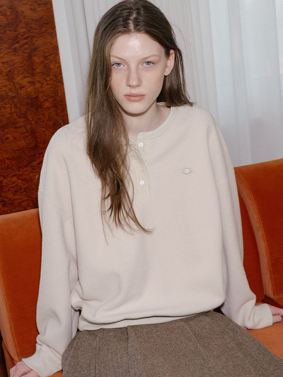 Tillidie Owen henry neck fleece t-shirt Beige