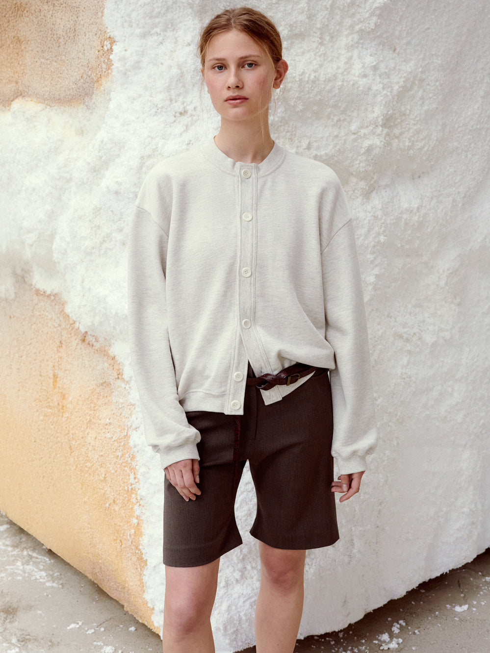 Low Classic Flared Bermuda Pants Melange Brown