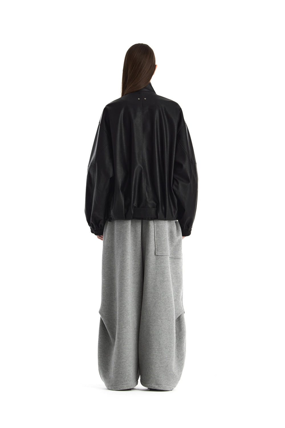 Treemingbird Belted Oversized Leather Blouson Black