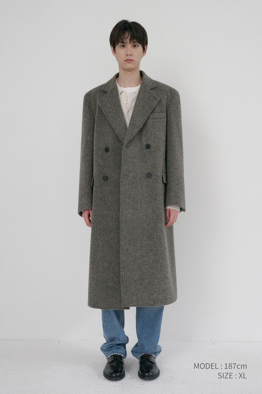Dunst Unisex Loose Double-Breasted Coat Grey Herringbone