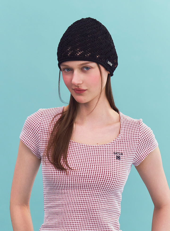 Satur (W) Crochet Knit Beanie - Black
