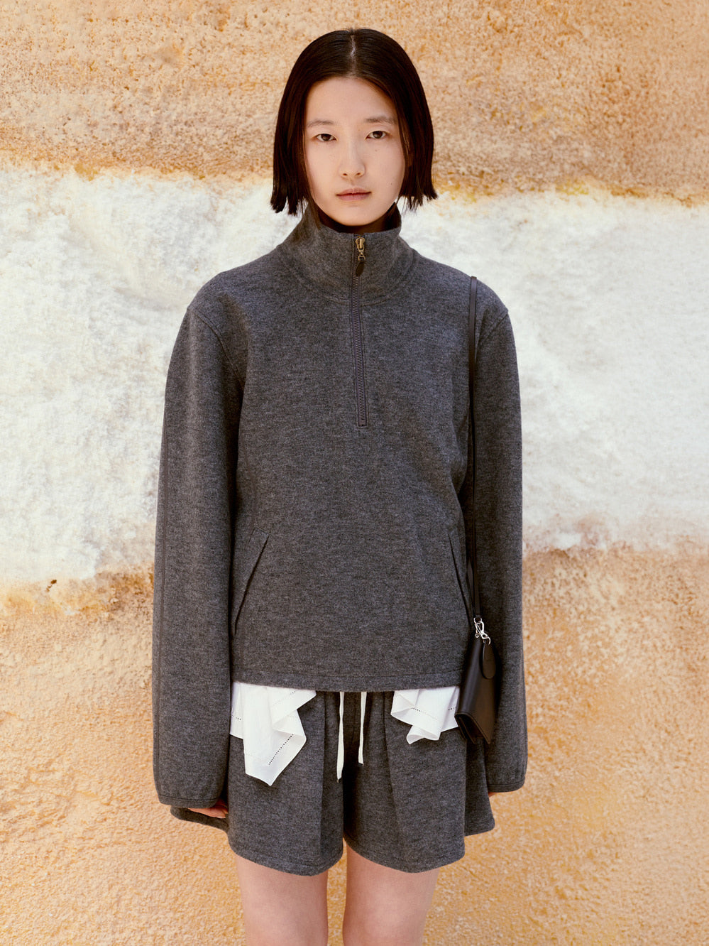 Low Classic Drawstring Fleece Shorts Melange Grey
