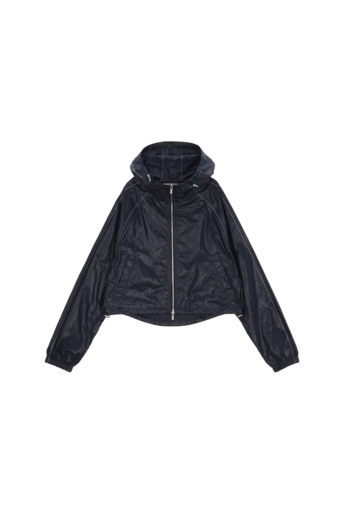[matinkim] MATIN CROP HOODY COATING JUMPER IN NAVY