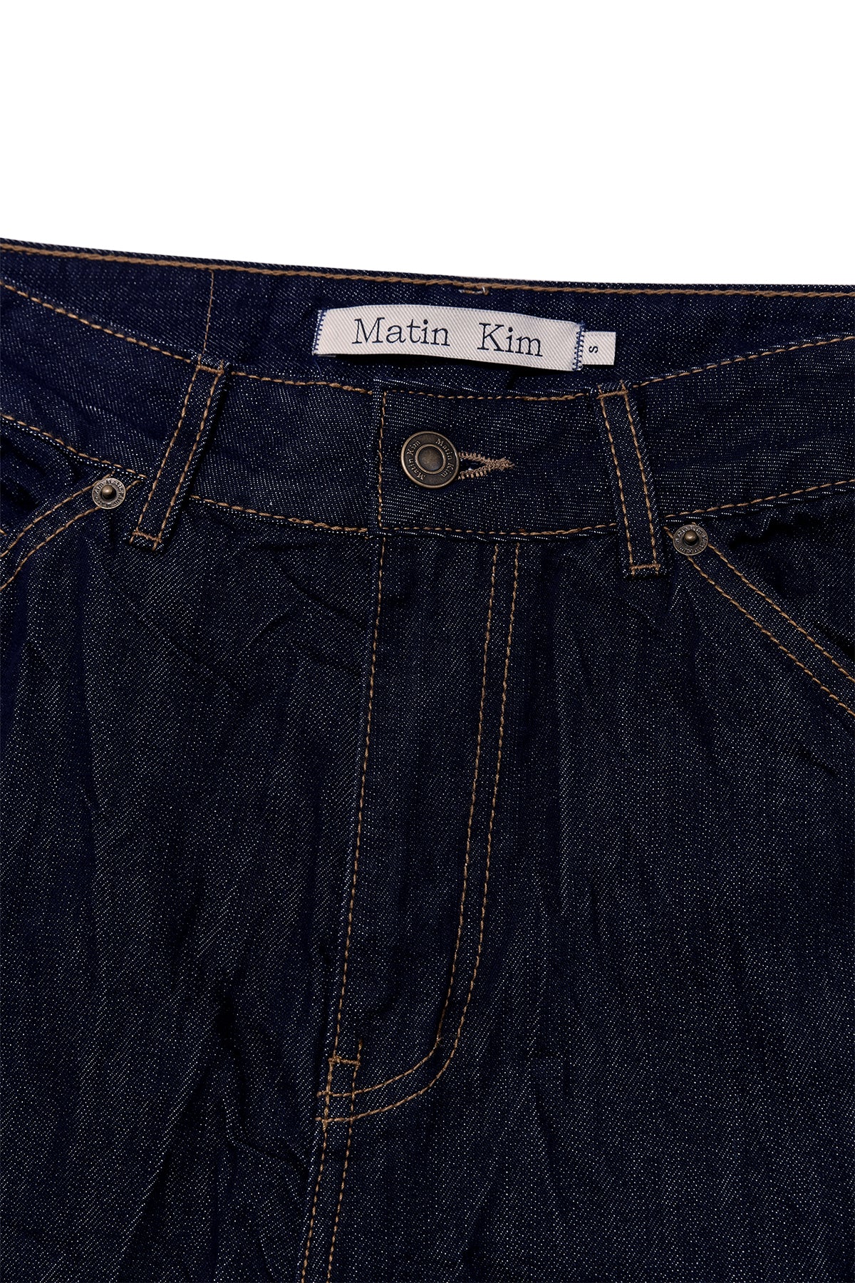 Matinkim Stitch Point Crinkle Denim Pants IN Dark Navy