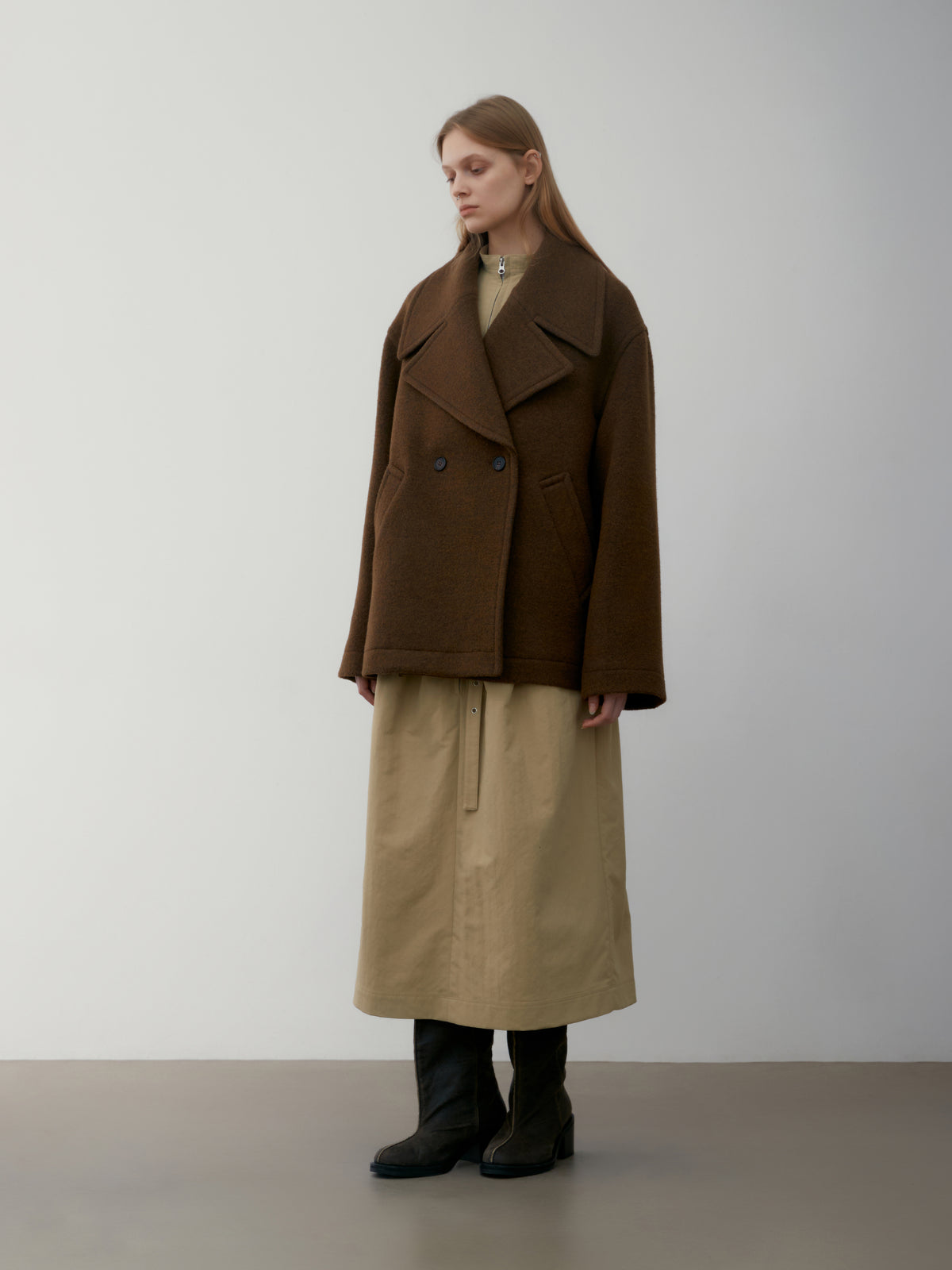 Low Classic Fluffy Wool Wide Collar Half Coat Brown