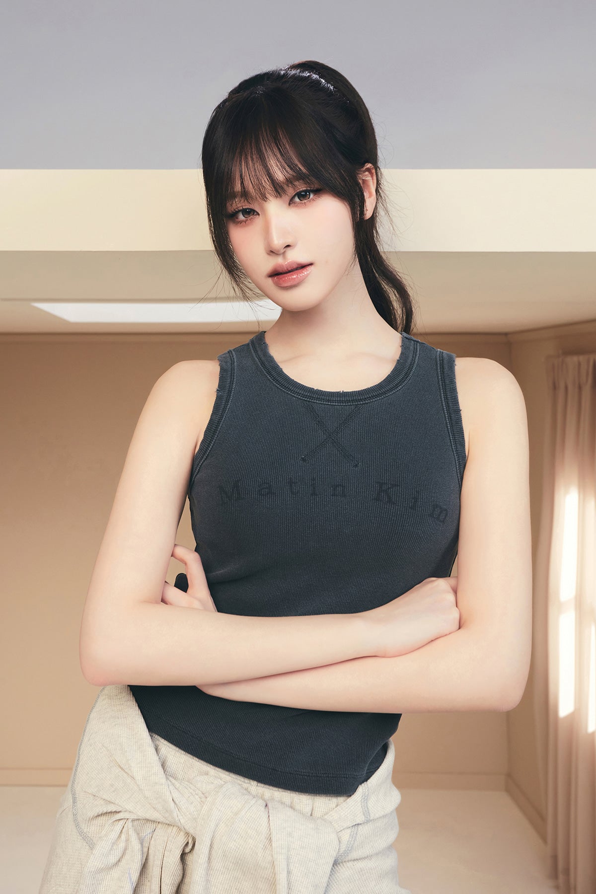 Matinkim Distressed Sleeveless Logo Top IN Charcoal