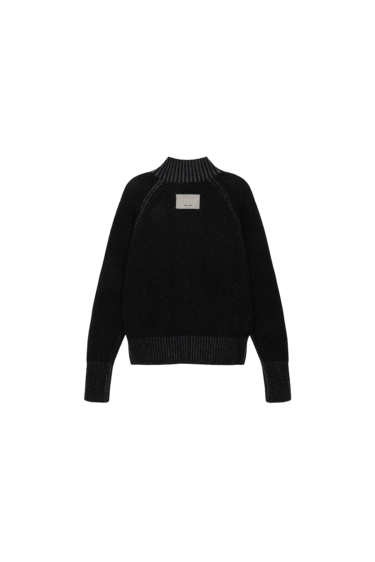 [matinkim] TWO TONE MIXED KNIT ZIP UP FOR WOMEN IN BLACK