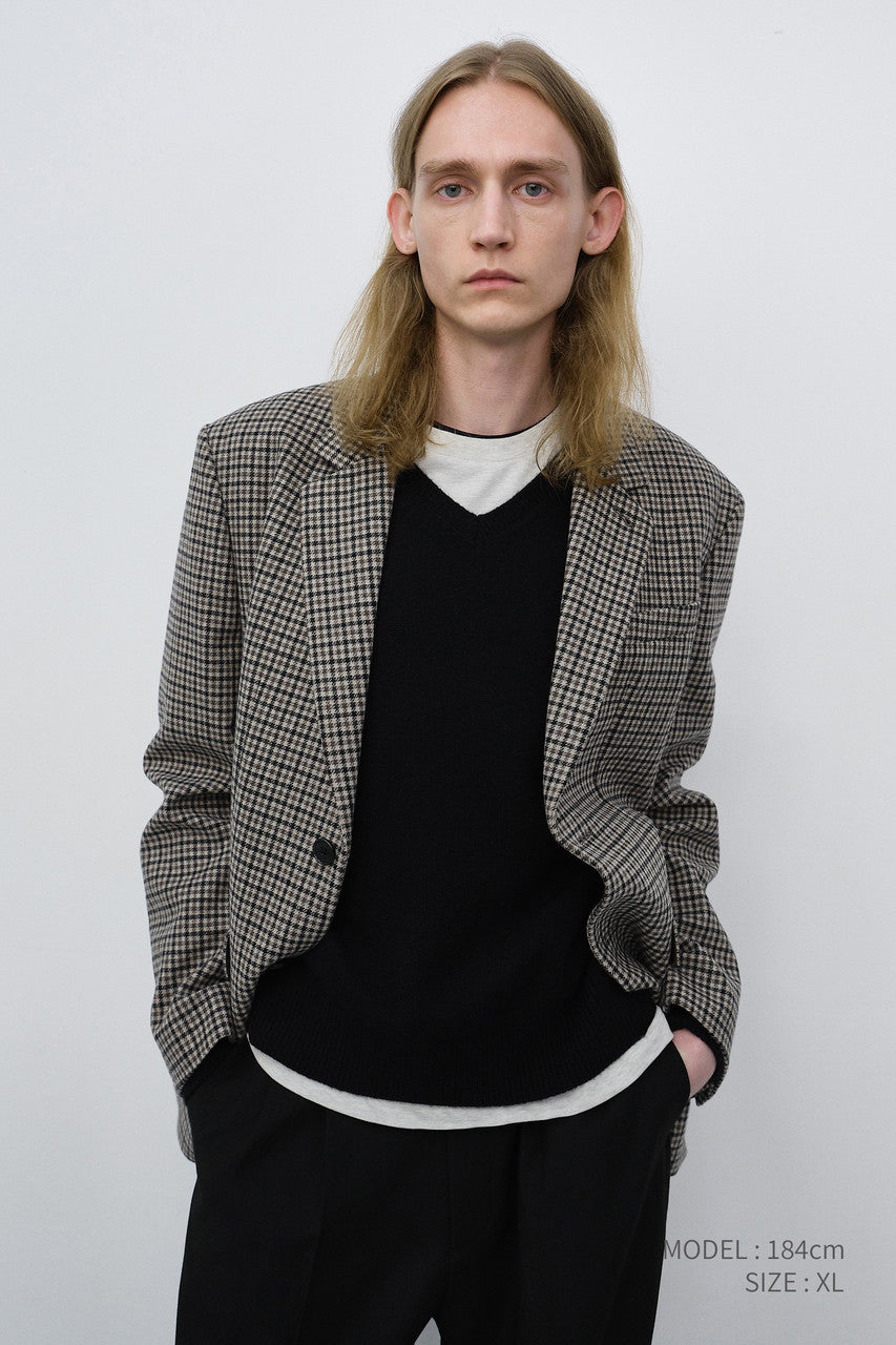 Dunst Unisex Classic 2 Button Wool Blazer Beige Check