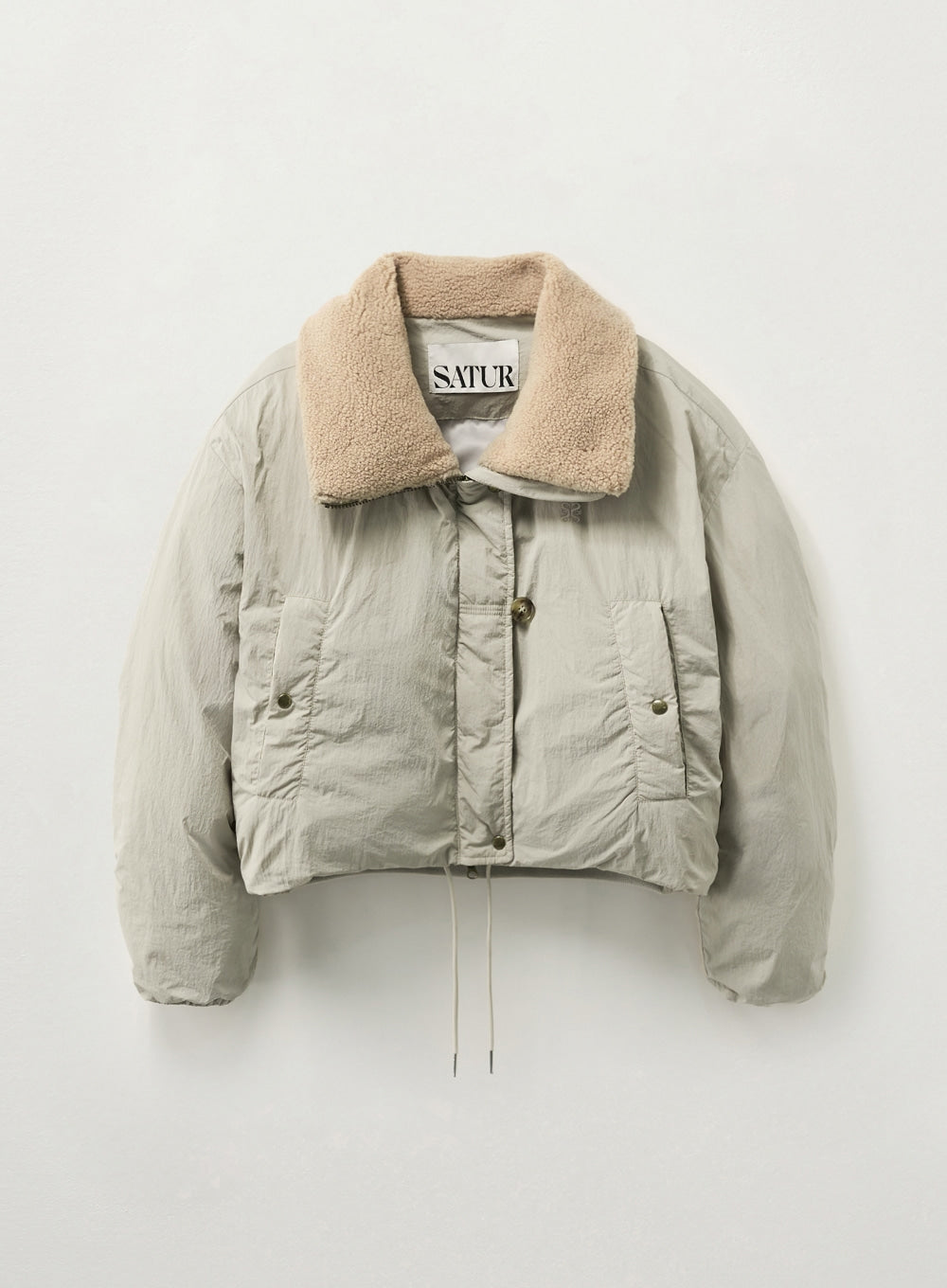 [satur] (W) Wide Collar Crop Padding Jacket - Khaki