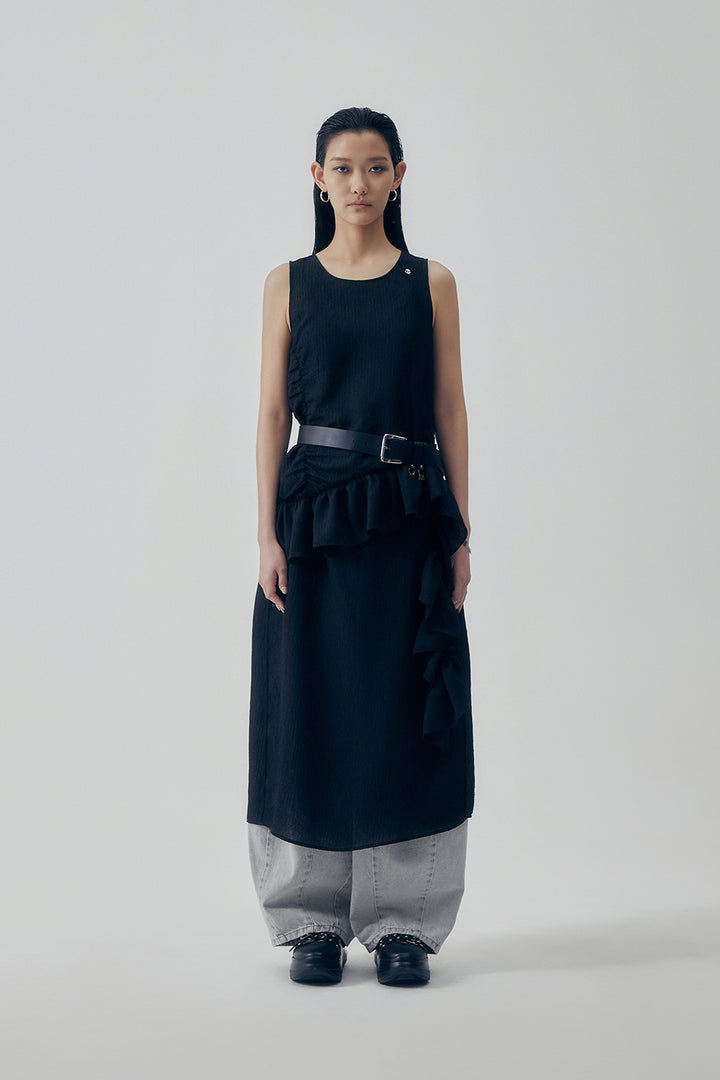 Treemingbird Ruffle Sleeveless One-piece Black