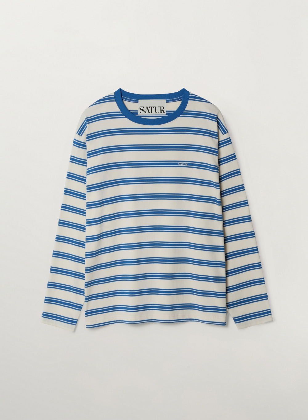 [satur] Font Embroidery Stripe Long Sleeve - Blue