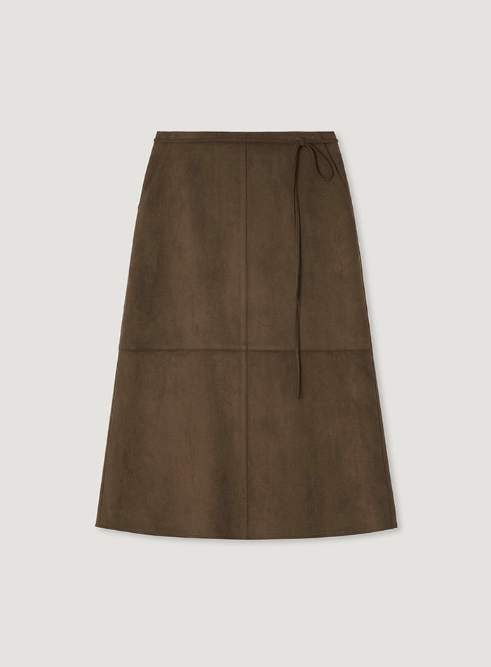Mango Maniplease Eve Suede Skirt Camel Brown