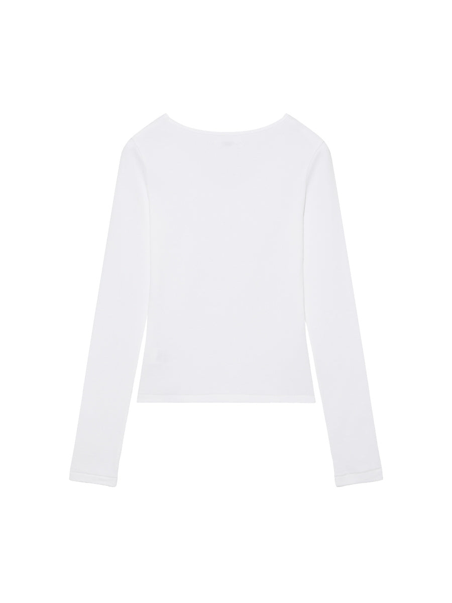 GLOWNY G Charm V-Neck Long Sleeve (White)