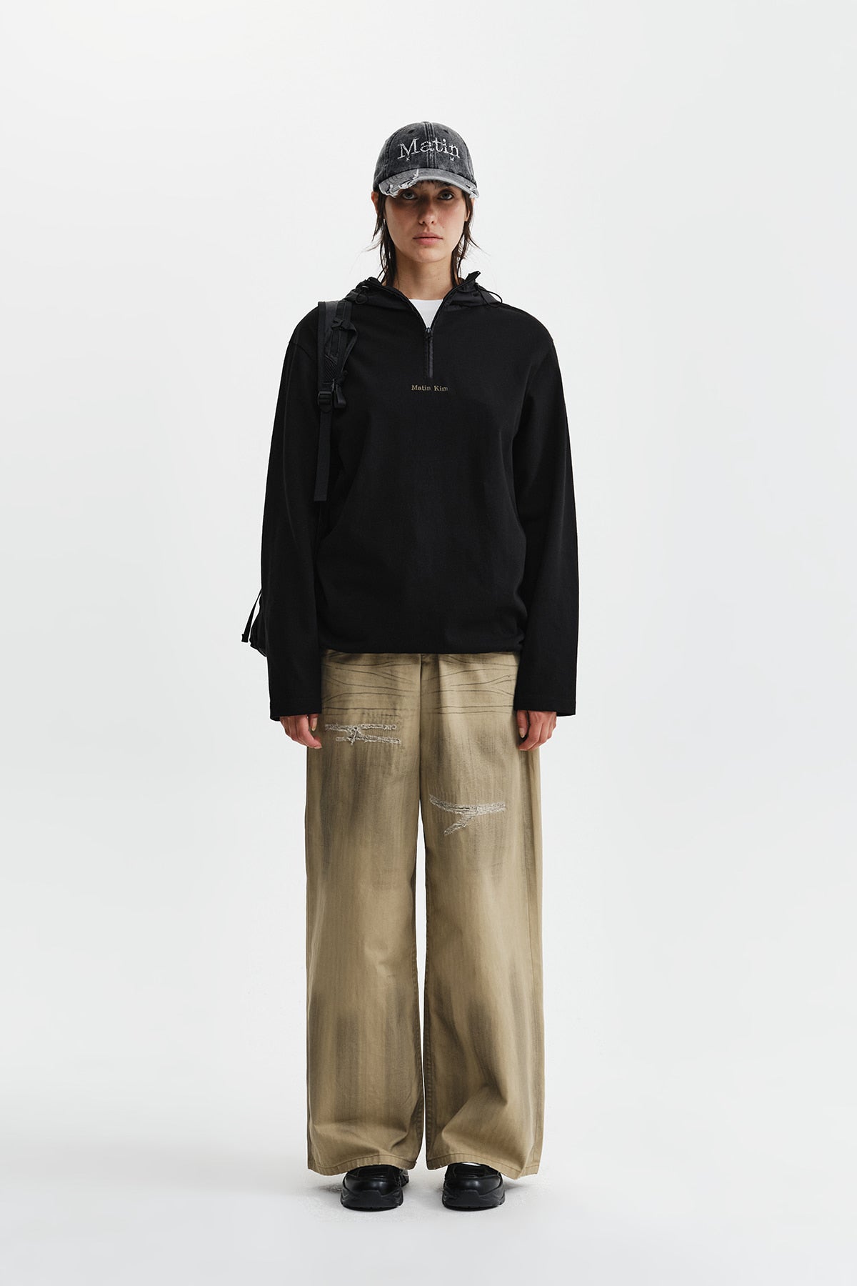 Matinkim Distressed Herringbone Wide Pants IN Beige