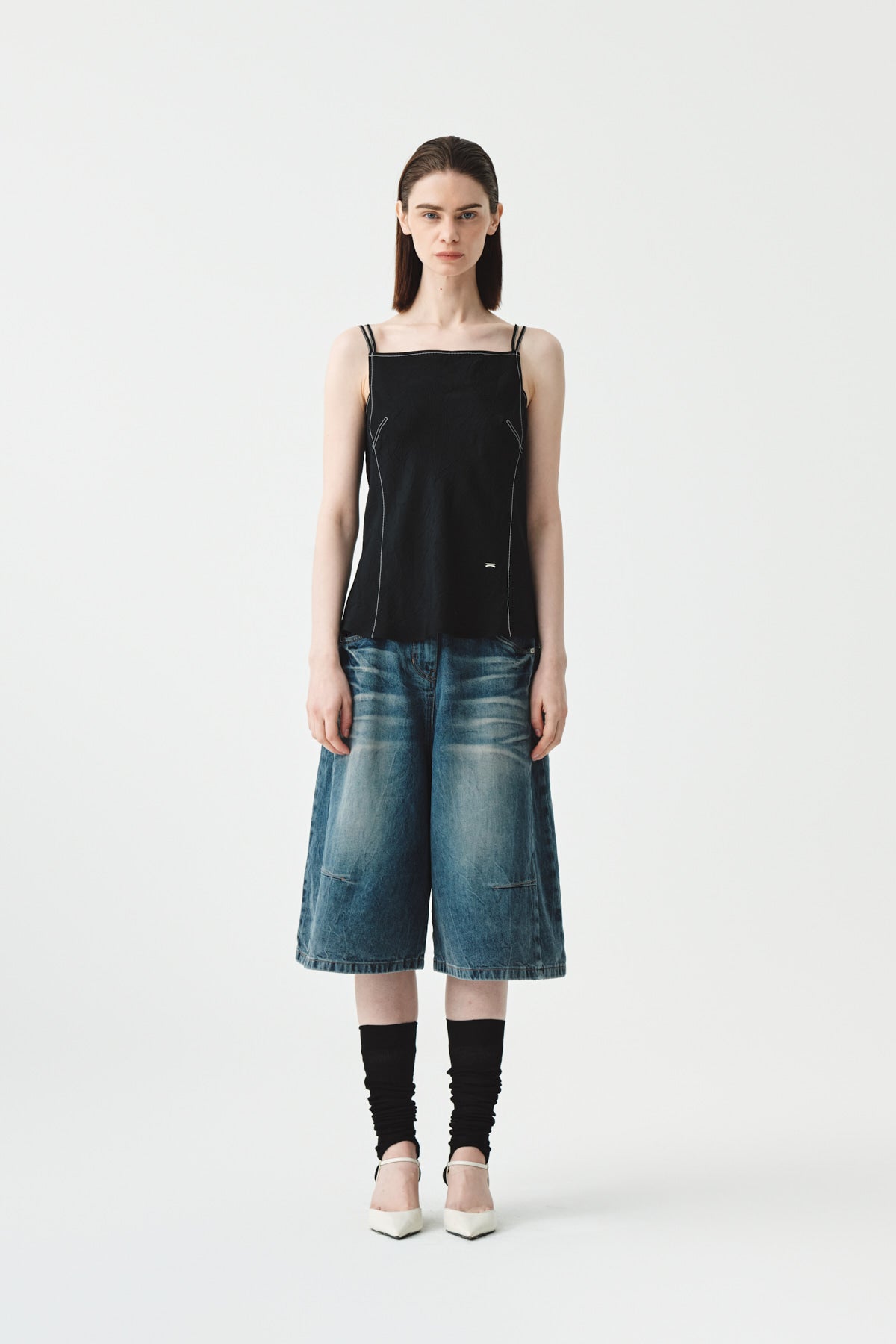 Matinkim Matin Kim Square Neck Crinkle Sleeveless IN Black