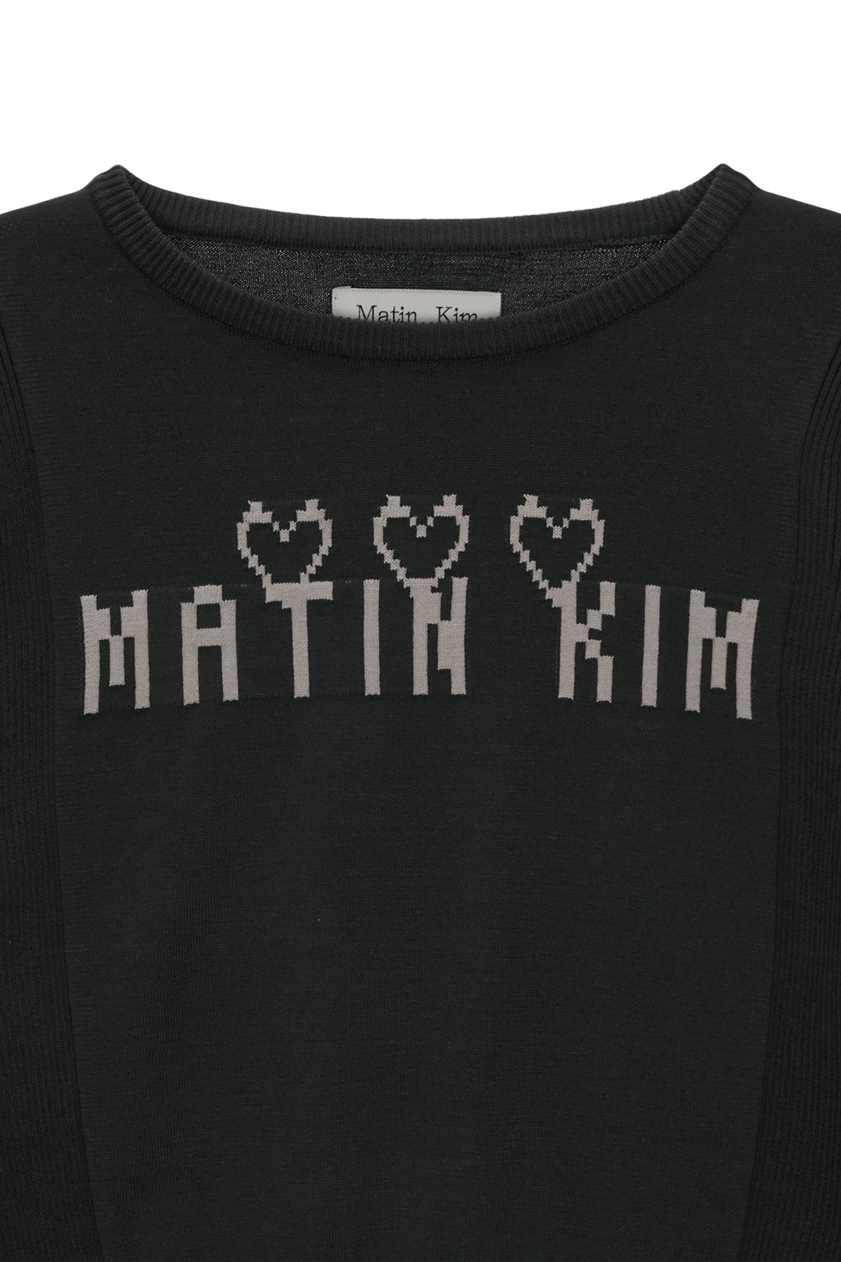 [matinkim] LOGO POINT JACQUARD KNIT CROP TOP IN CHARCOAL