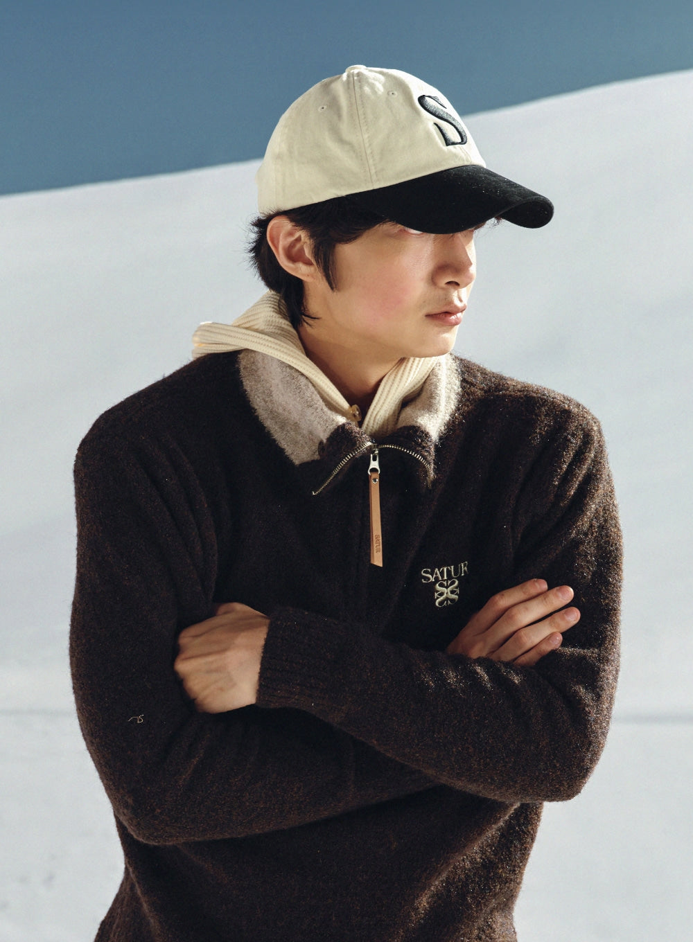 [satur] Vintage Mix Casual Ball Cap - Cream Black