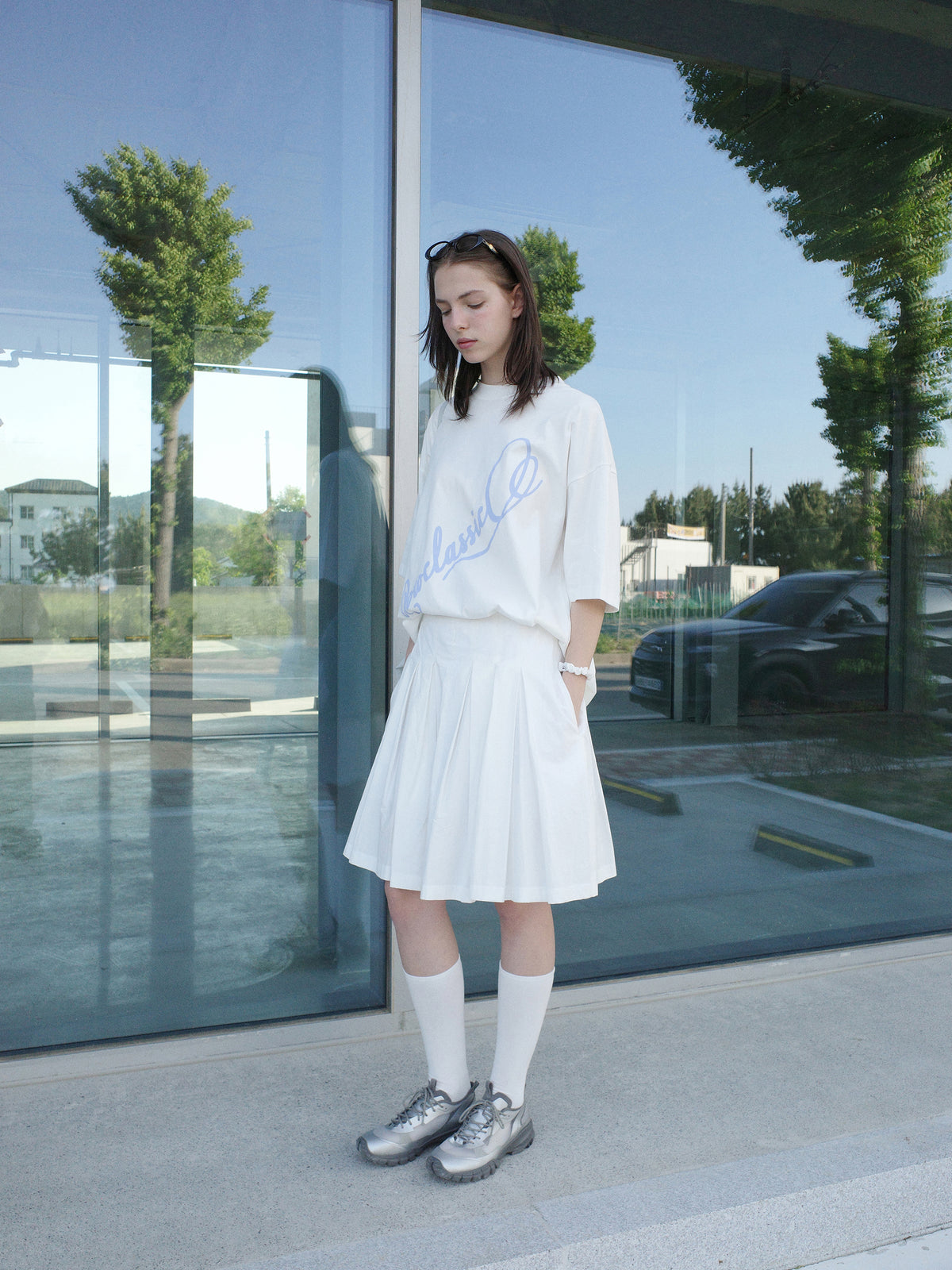 Low Classic Cotton Volume Midi Skirt White