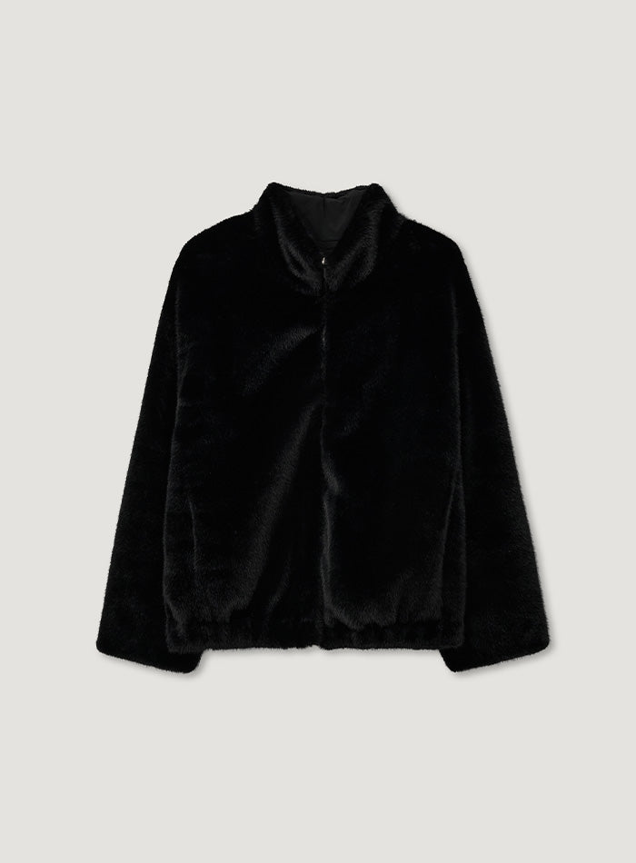 Mango Maniplease Lune Fur Reversible Bomber Black