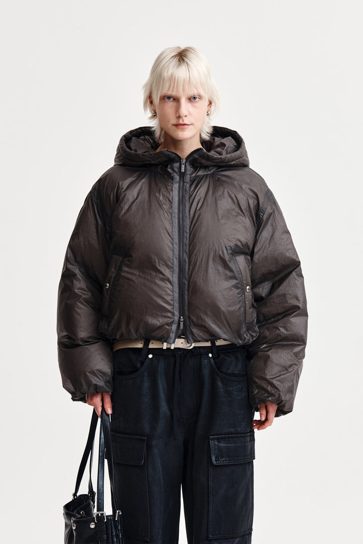 Matinkim Back Logo Hoody Short Down Jumper IN Charcoal