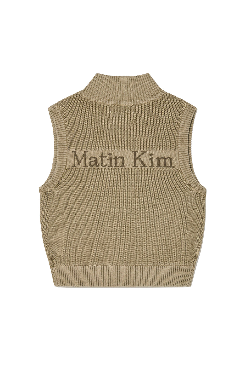 [matinkim] LOGO POINT WASHED KNIT VEST FOR MEN IN LIGHT KHAKI
