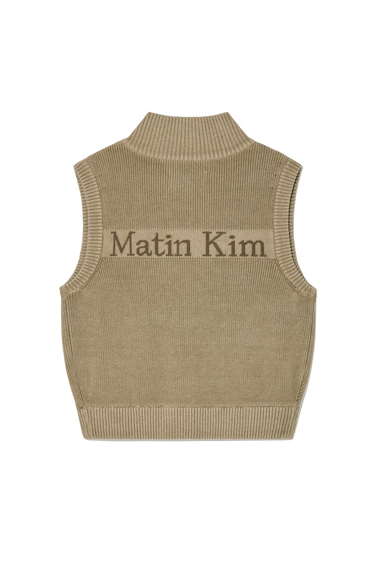 [matinkim] LOGO POINT WASHED KNIT VEST FOR MEN IN LIGHT KHAKI