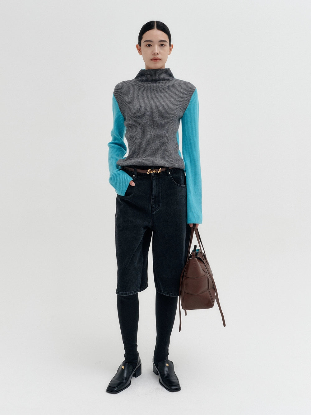 EENK Contrast High-Neck Knitwear Top - Mint