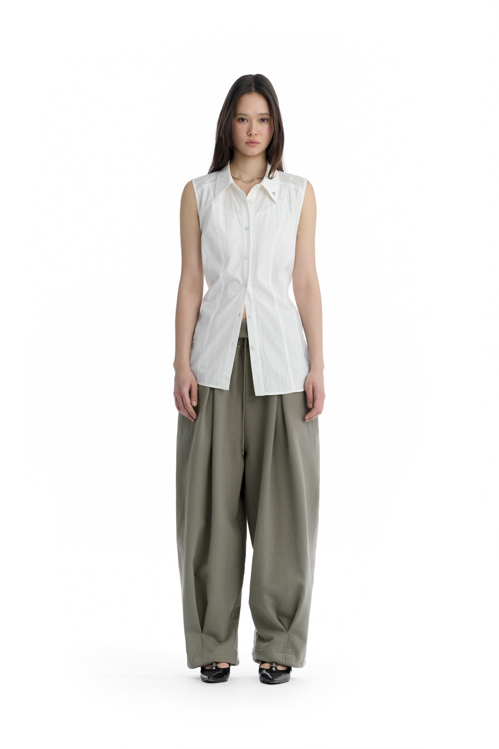 Treemingbird Regular-Fit Side Panel Sleeveless Shirt White
