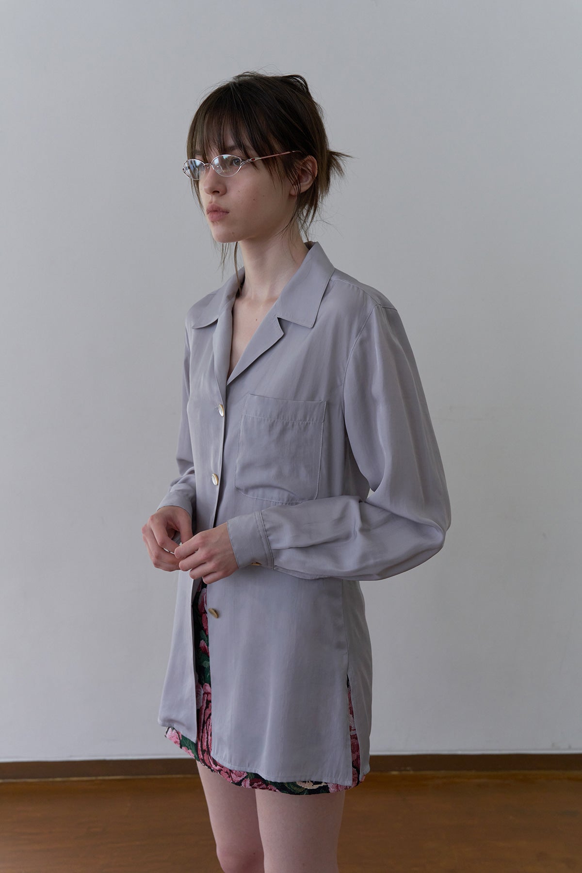 Overdueflair Smooth Tailored Silky Blouse Grey