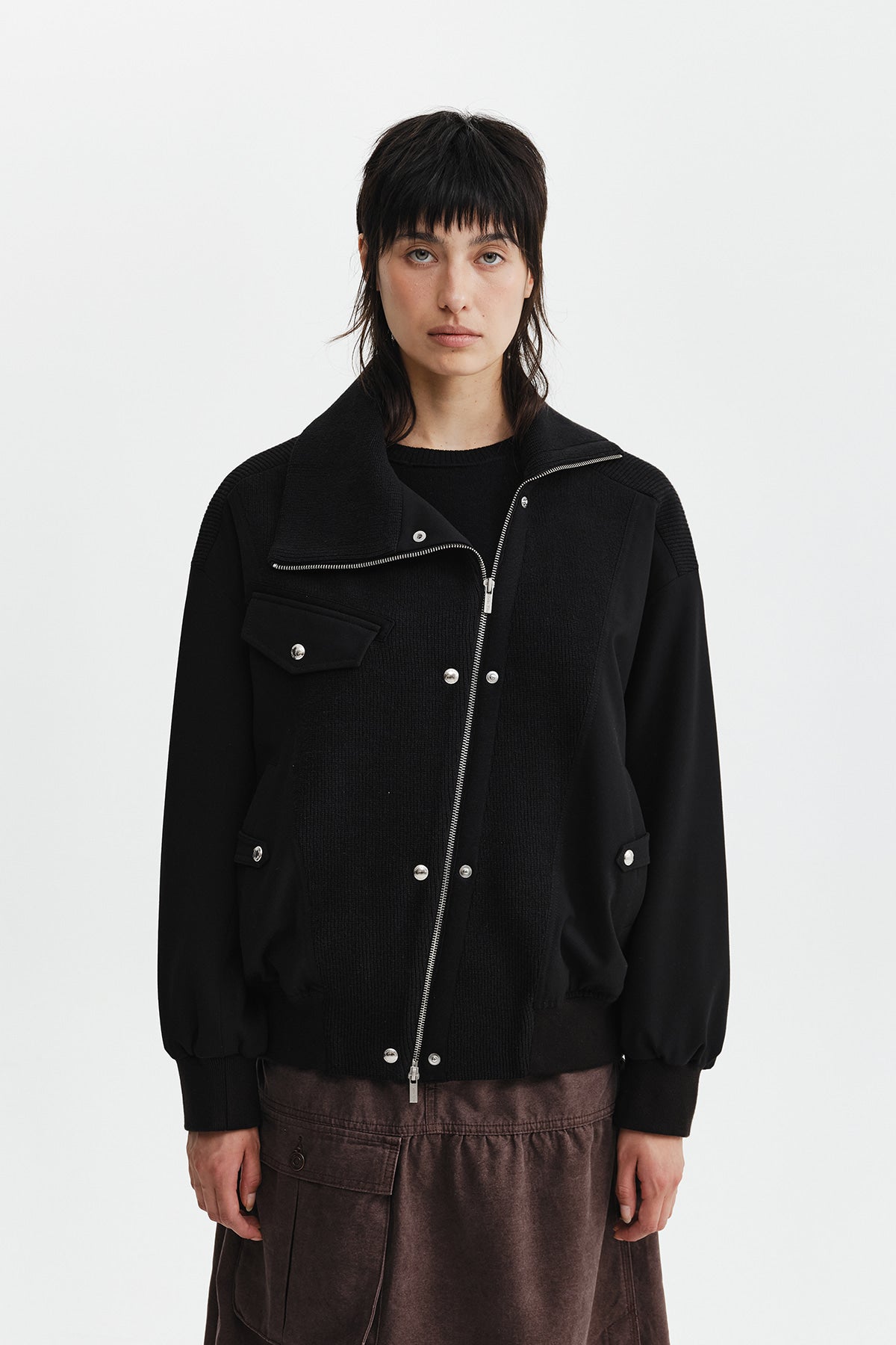 Matinkim Asymmetric Knit Panel Jumper IN Black