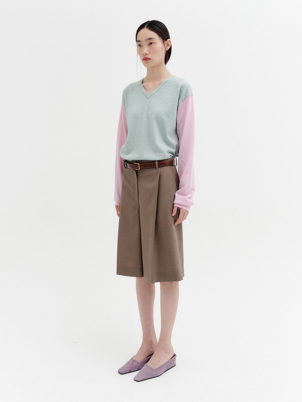 EENK V-Neck Contrast Knitwear Top - Mint