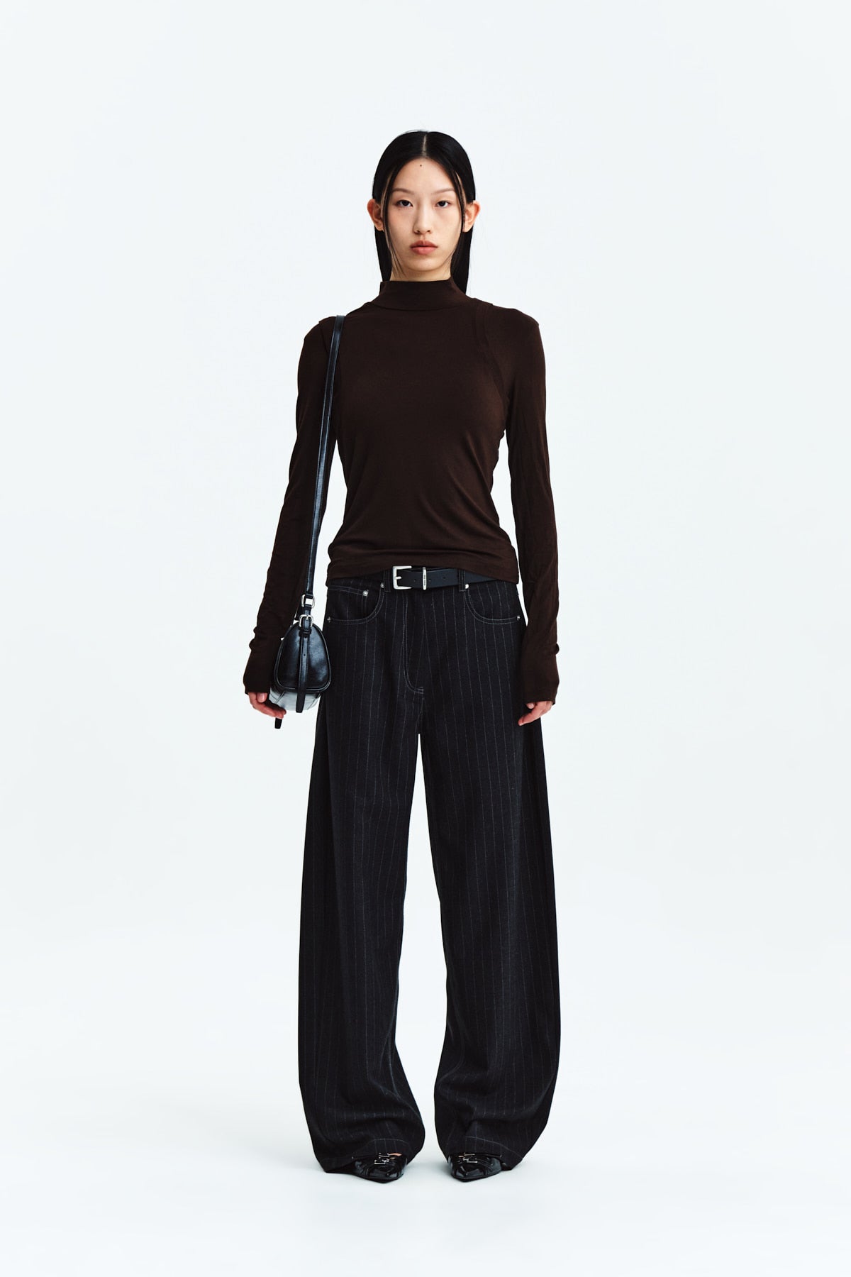 Matinkim Denim Like Stripe Wide Pants IN Charcoal