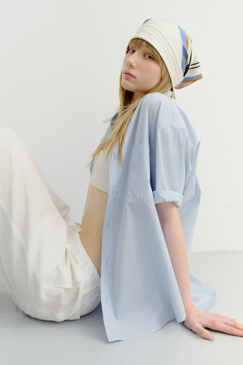 Dunst Unisex Oversized Half Sleeve Striped Shirt Soft Blue Stripe