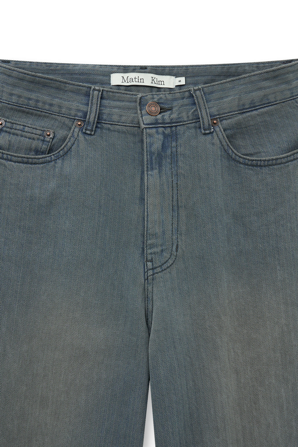 [matinkim] HERRINGBONE WIDE DENIM PANTS IN SMOKE BLUE