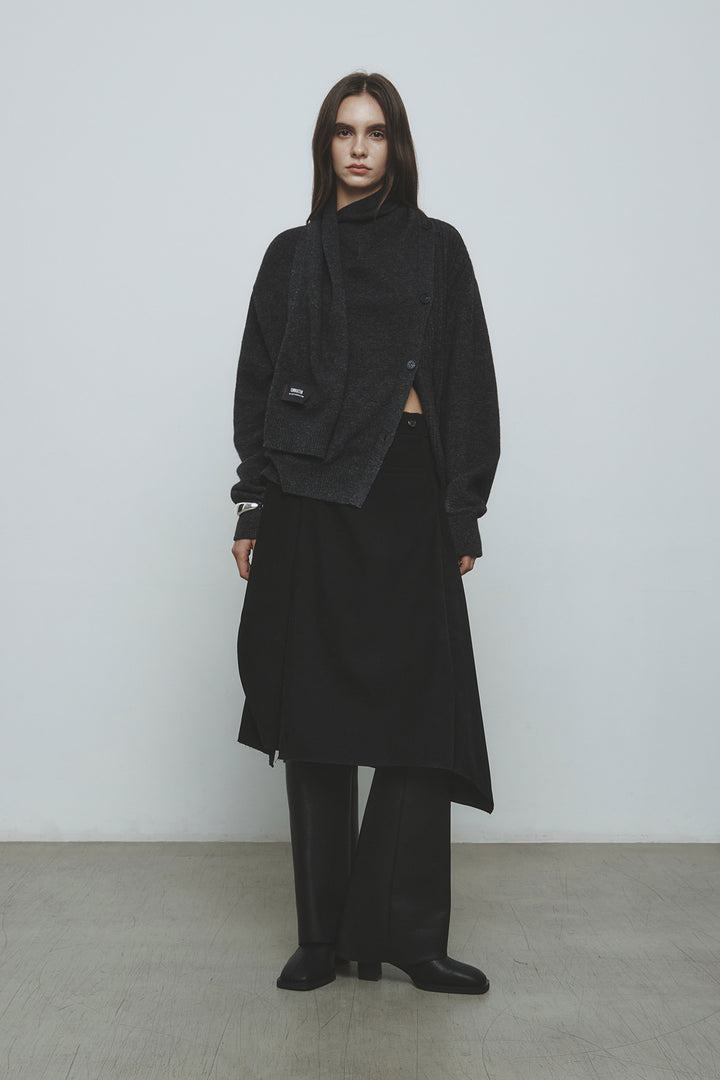 Matinkim Asymmetric Wrap Midi Skirt IN Black
