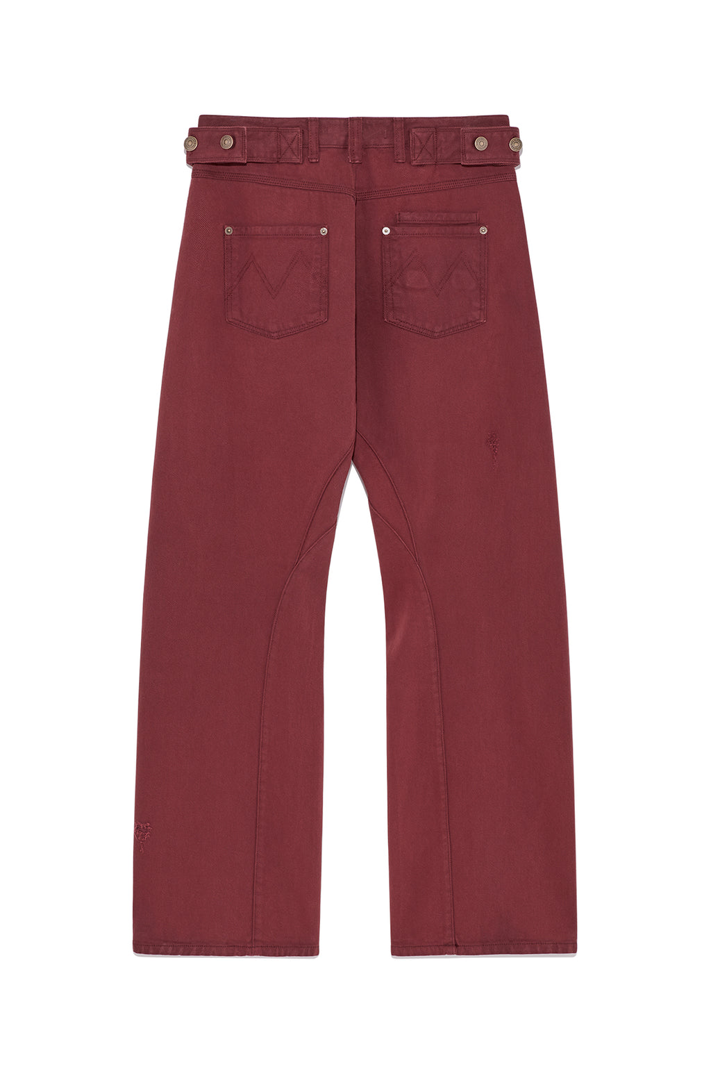 Matinkim Waist Buckle Curved Dying Denim Pants IN Red
