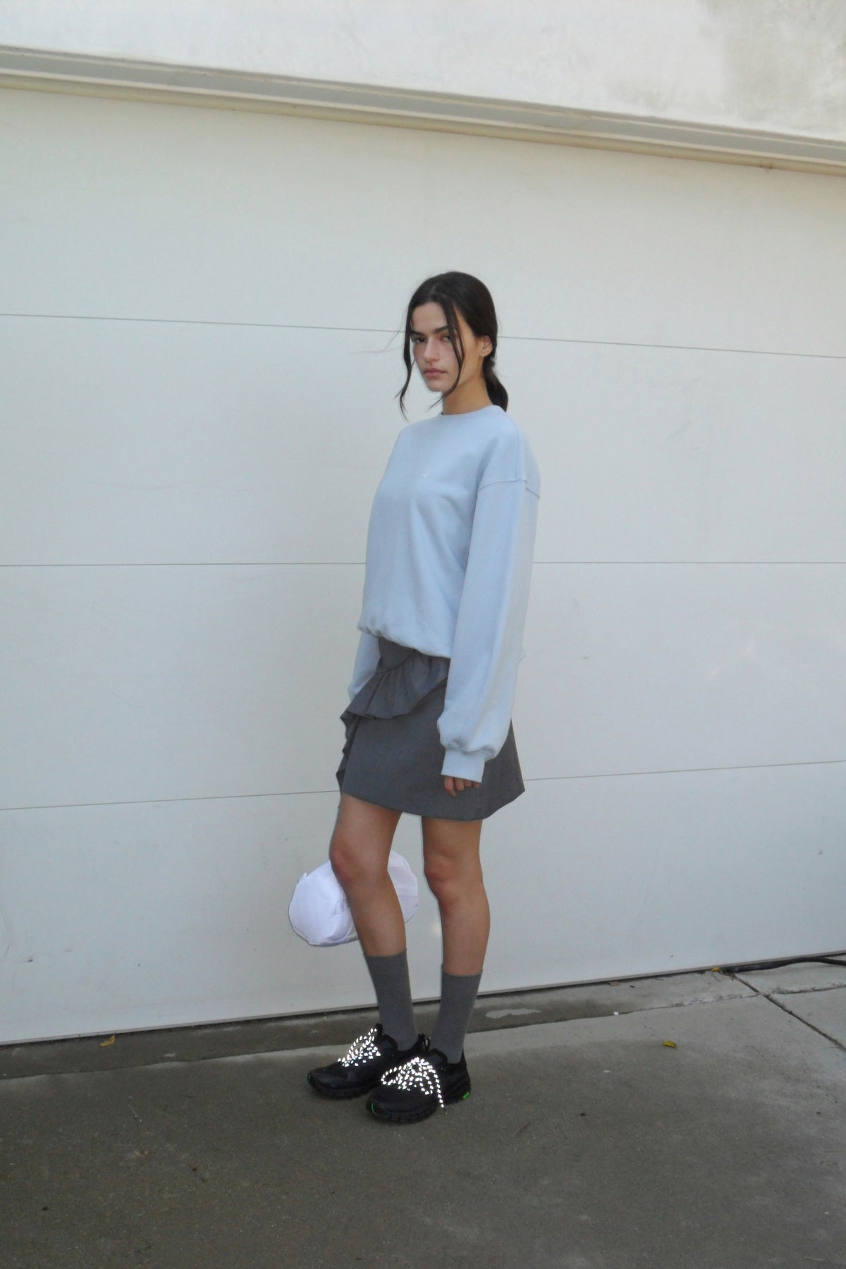 Low Classic Ruffled Mini Skirt Grey