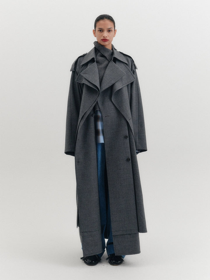 EENK Double Lapel Trench Coat - Gray