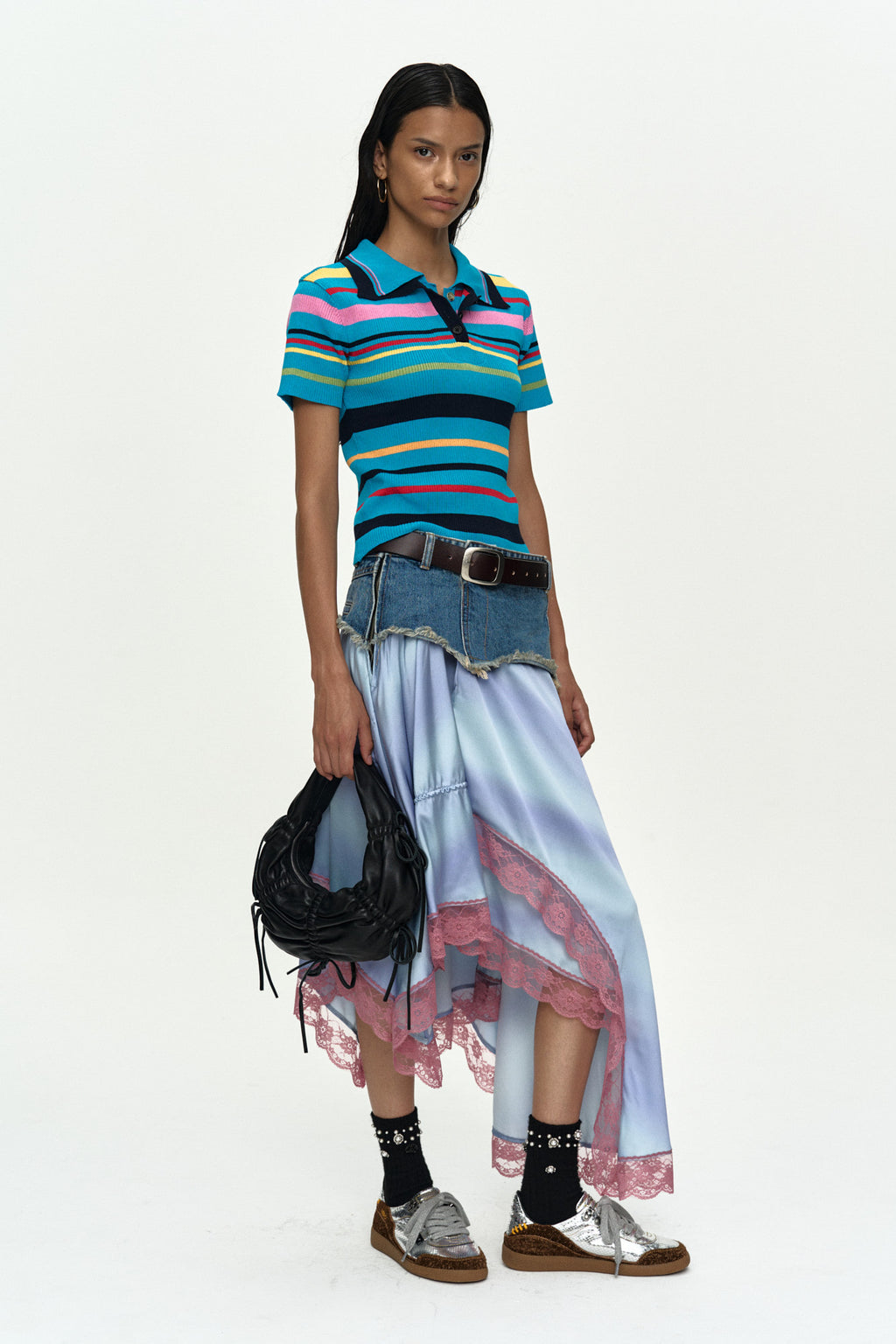 Andersson Bell Multi-Color Stripe Knit Polo Top