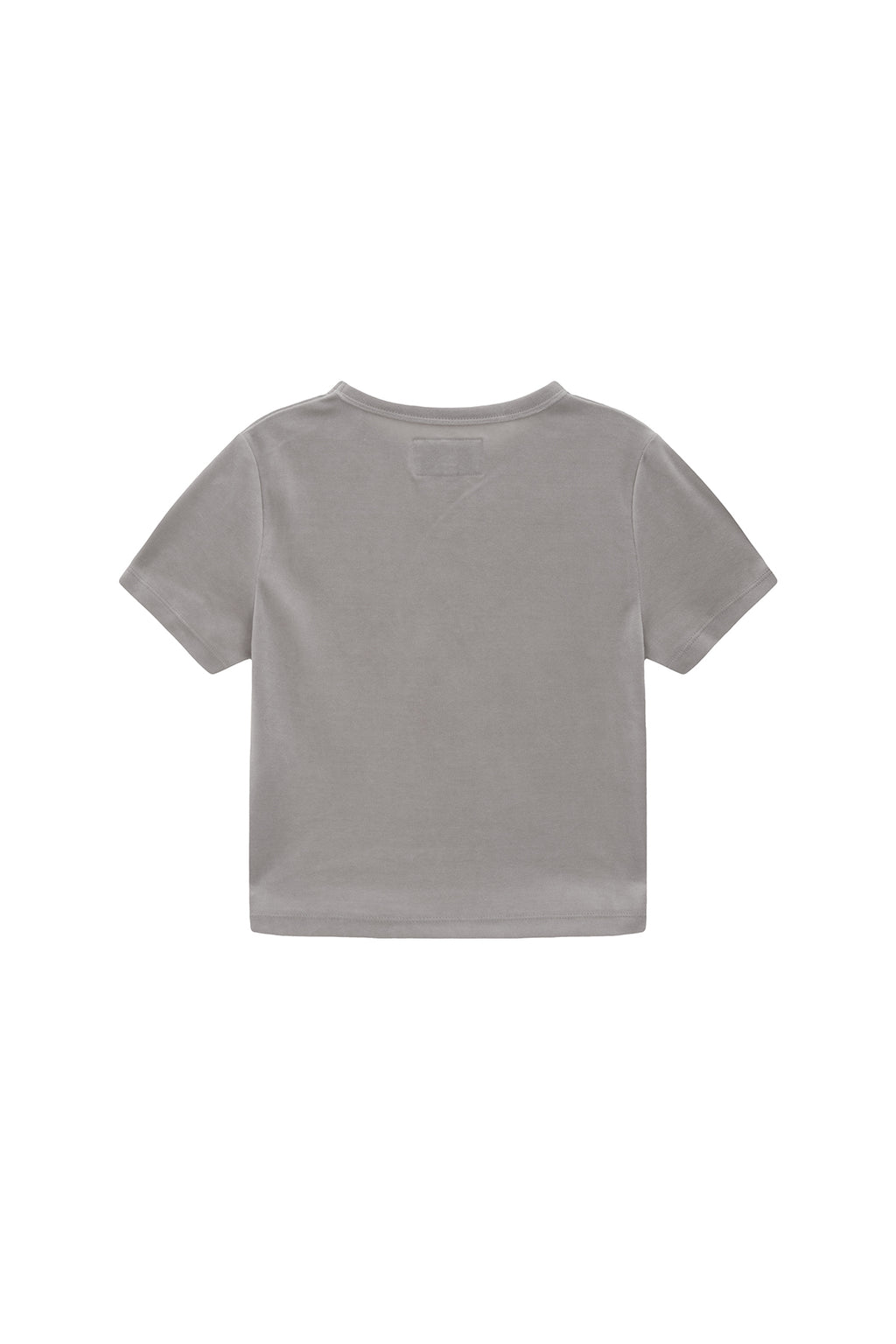 [matinkim] LOGO EMBOSS VELVET CROP TOP IN LIGHT GREY