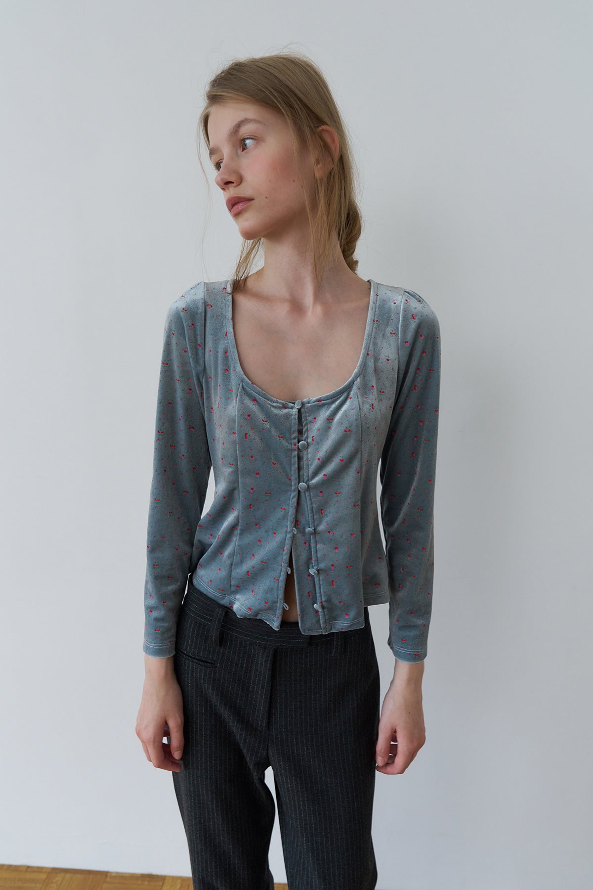 Overdueflair Floral-Printed Tee Blouse Indi Blue