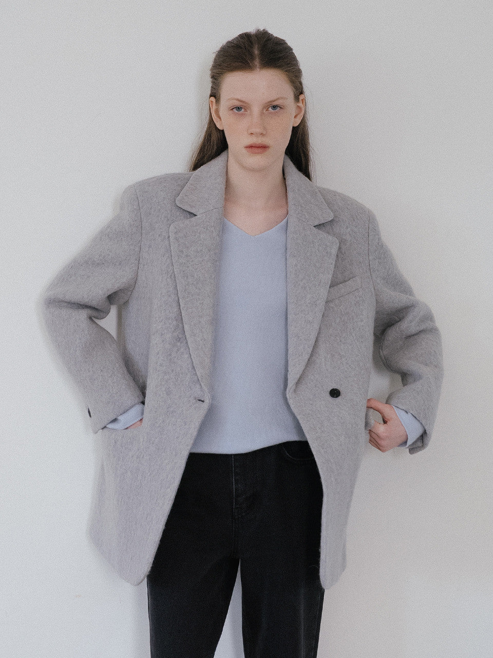 Tillidie Wool alpaca hairy jacket Gray